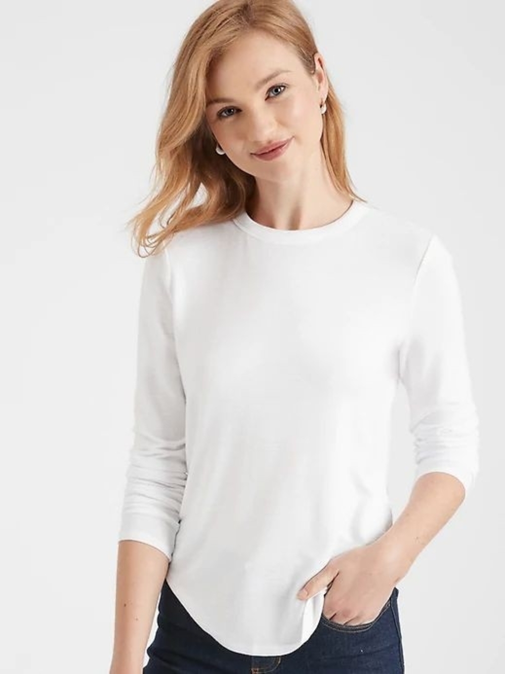 Banana Republic White Long Sleeve Crewneck Top
